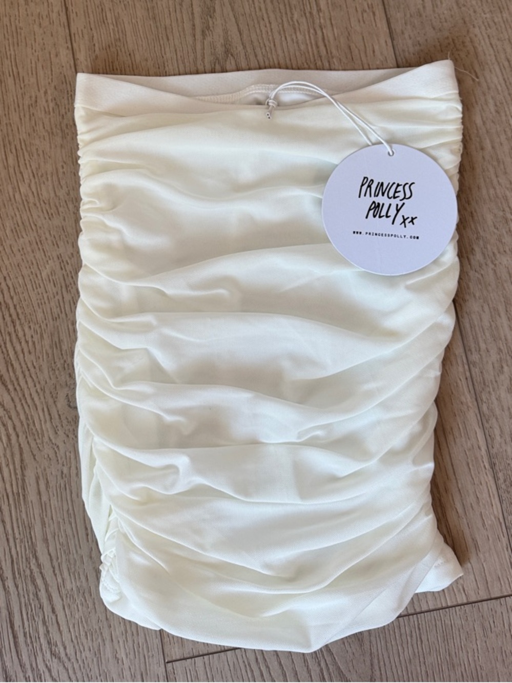 Princess Polly Cream Ruched skirt